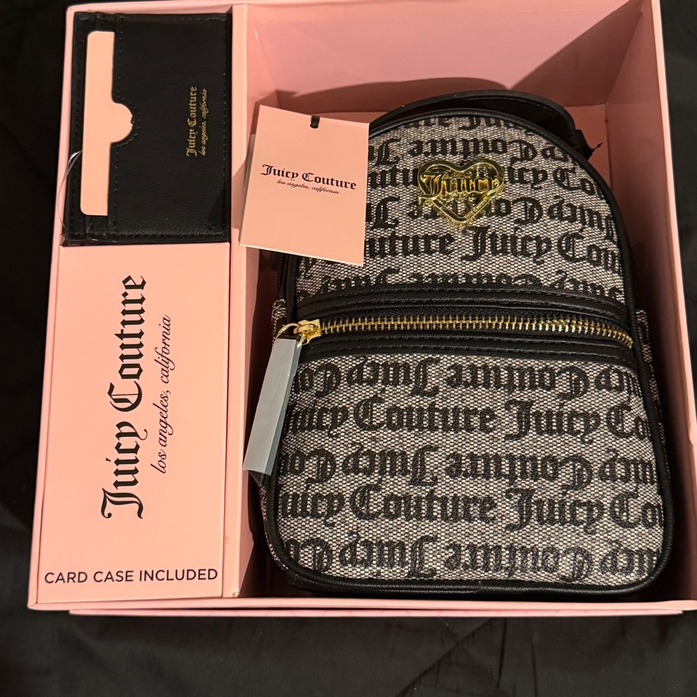 BLACK JUICY COUTURE MINI BACKPACK ANF CARD HOLDER GIFT SET!